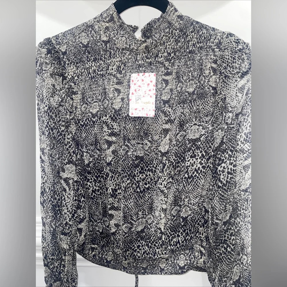 Free People Roma Blouse Snake Size S  Double Tie Back Smocking
